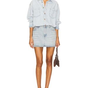 Good American Light Blue Denim Mini Shirt Dress